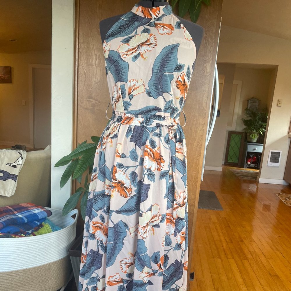 Tropical print crepe maxi | L | pink